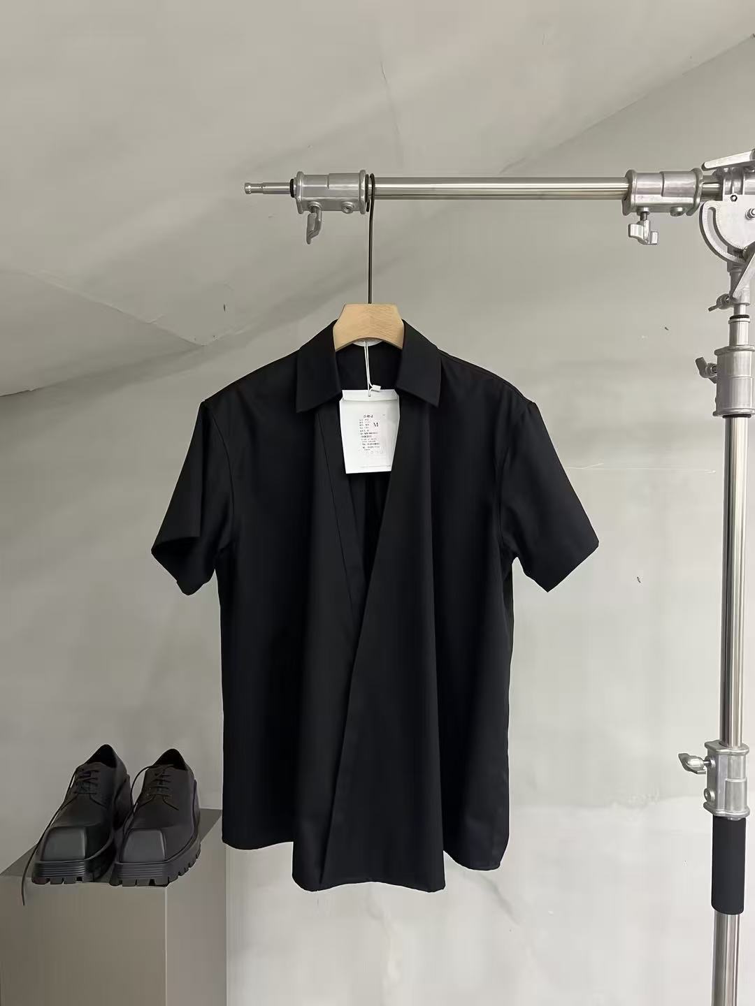 Wrap-Front Short-Sleeve Collar Blouse