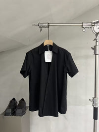 Wrap-Front Short-Sleeve Collar Blouse