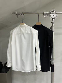 Clean Mandarin-Collar Relaxed Shirt