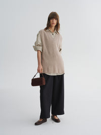 Minimal Merino V-Neck Side-Slit Knit Vest