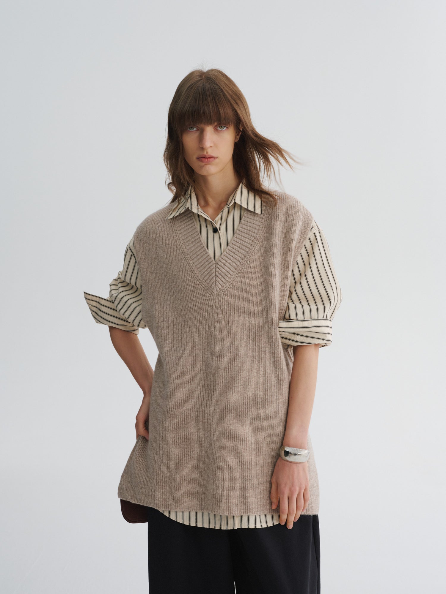 Minimal Merino V-Neck Side-Slit Knit Vest