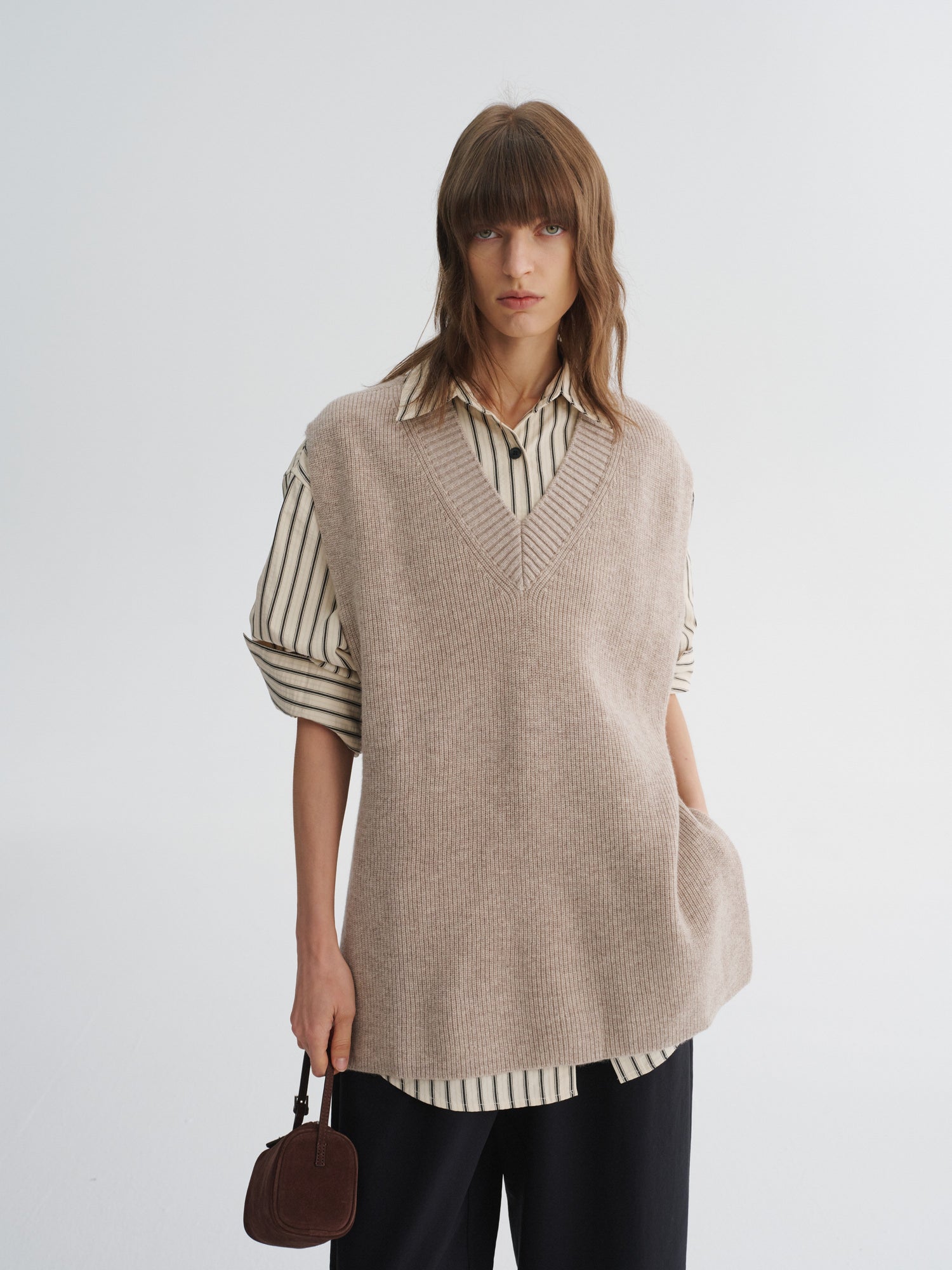 Minimal Merino V-Neck Side-Slit Knit Vest