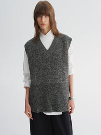 Minimal Merino V-Neck Side-Slit Knit Vest