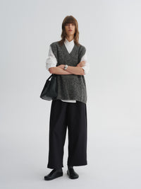 Minimal Merino V-Neck Side-Slit Knit Vest