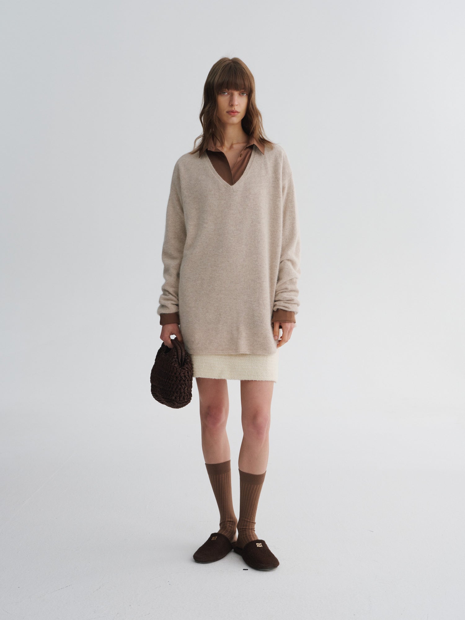 Angora Wool-Blend Relaxed V-Neck Sweater