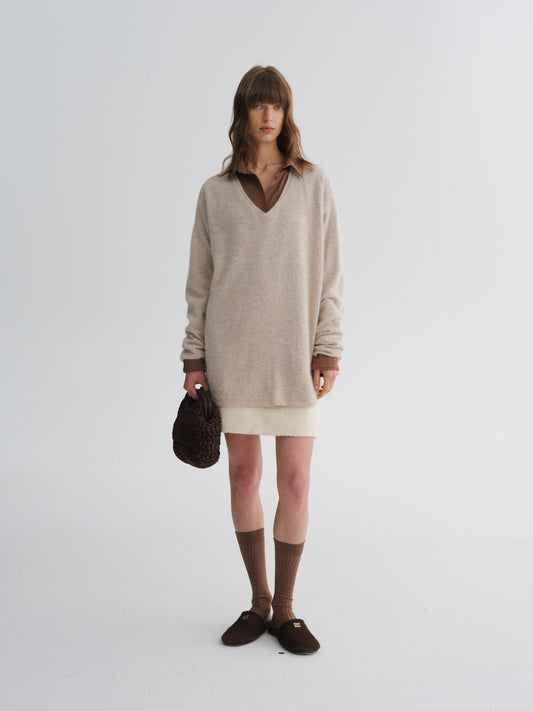 Angora Wool-Blend Relaxed V-Neck Sweater