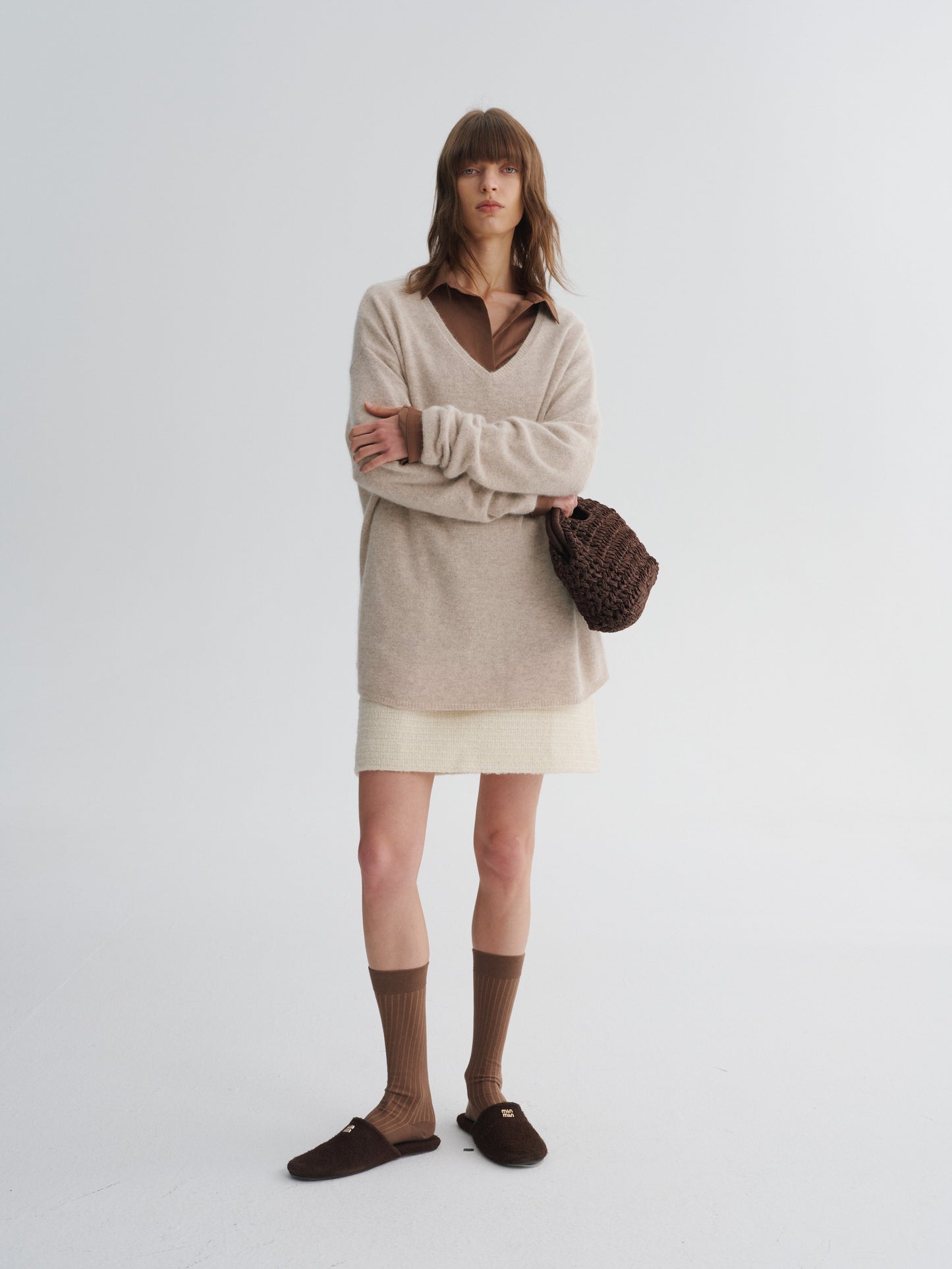 Angora Wool-Blend Relaxed V-Neck Sweater