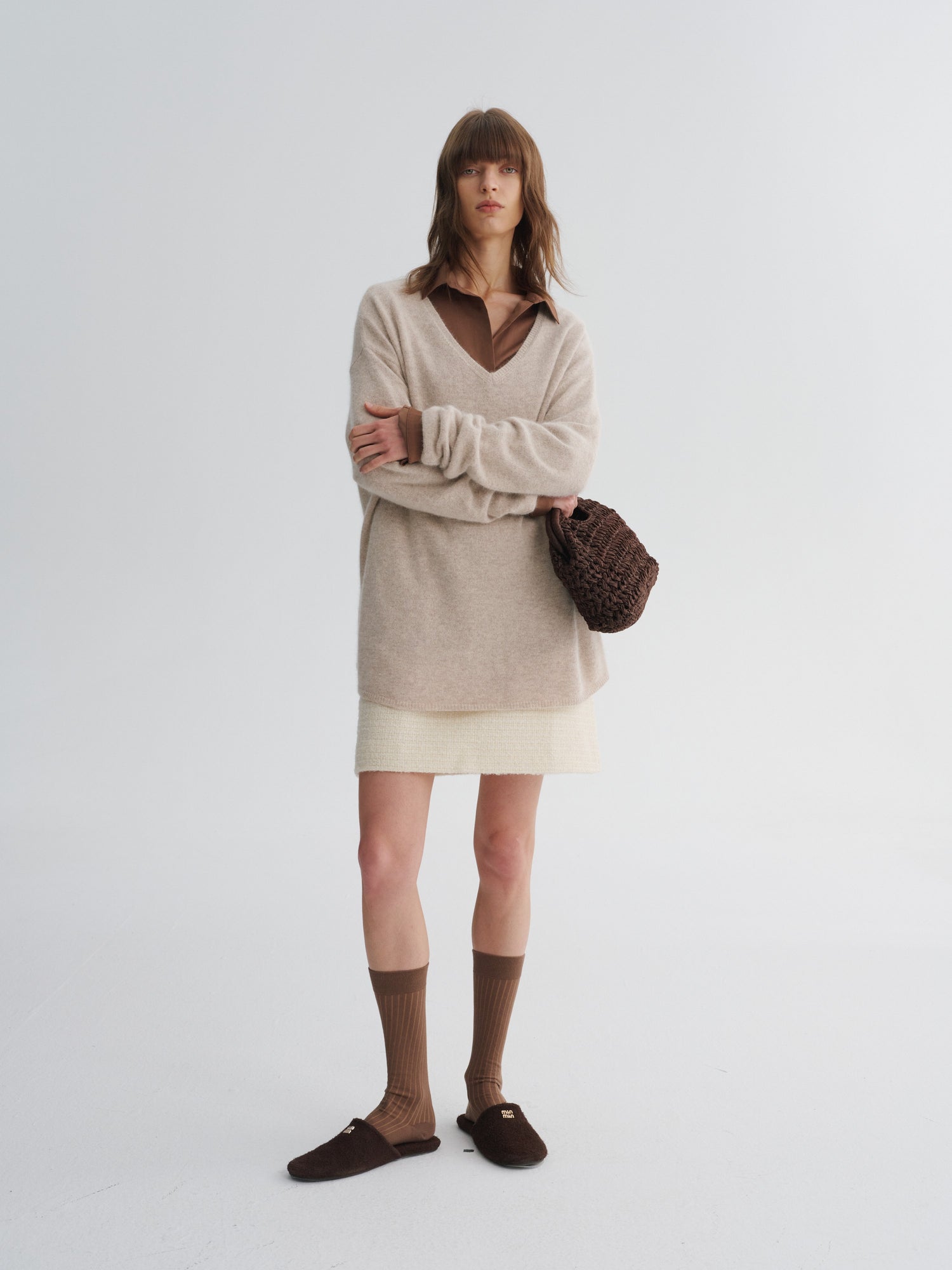 Angora Wool-Blend Relaxed V-Neck Sweater