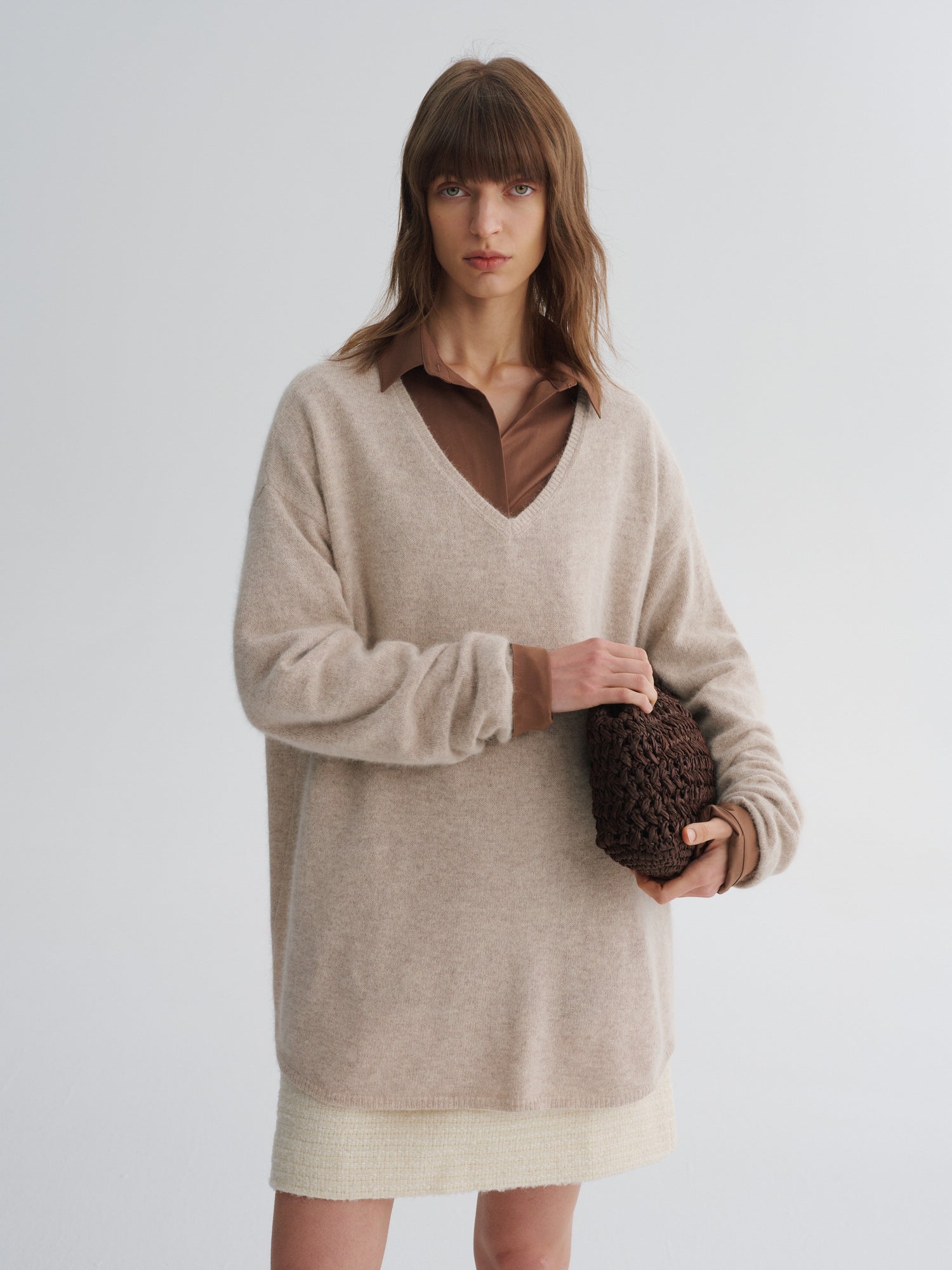 Angora Wool-Blend Relaxed V-Neck Sweater