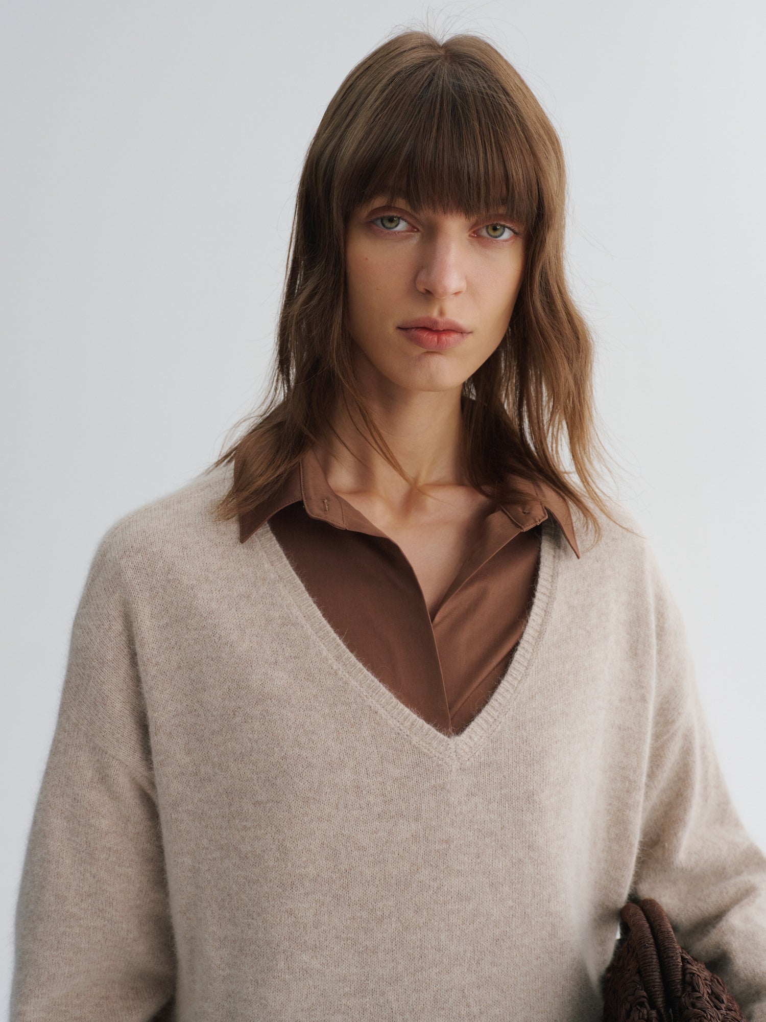 Angora Wool-Blend Relaxed V-Neck Sweater