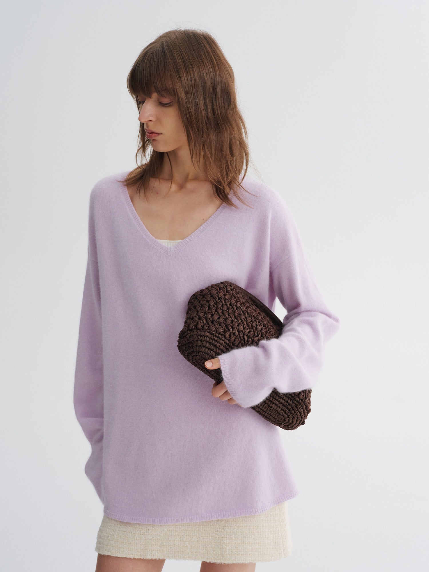 Angora Wool-Blend Relaxed V-Neck Sweater