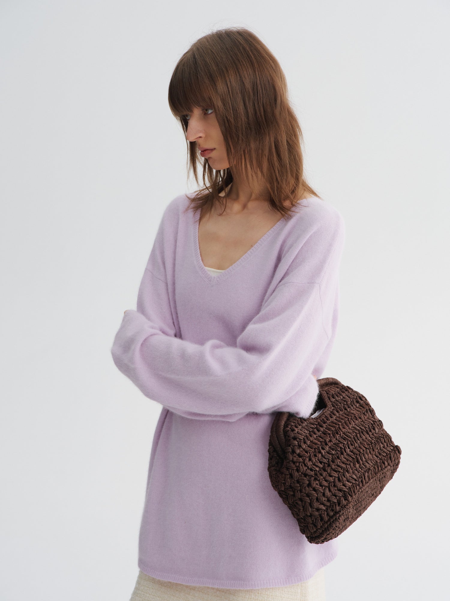 Angora Wool-Blend Relaxed V-Neck Sweater