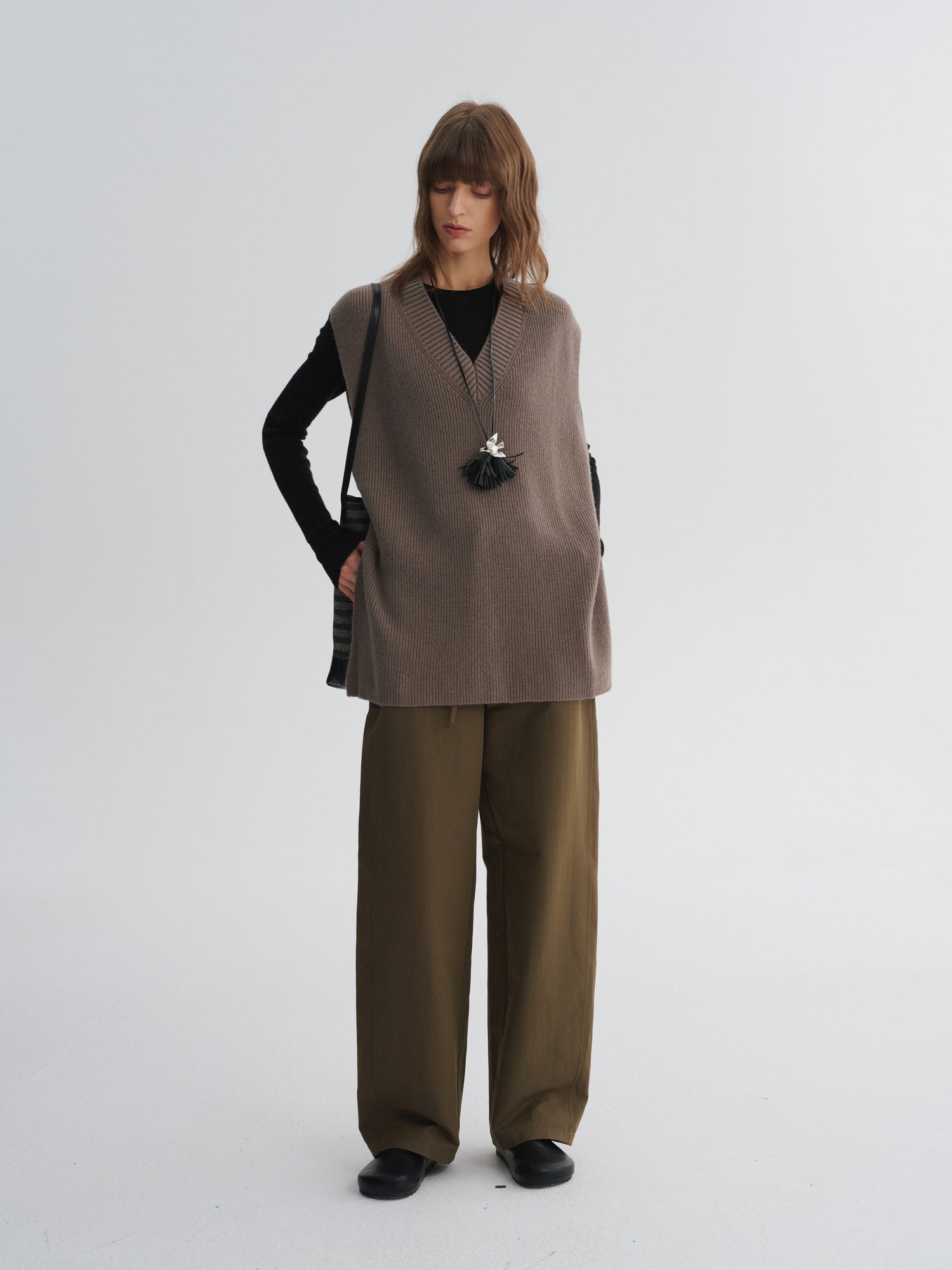 Minimal Merino V-Neck Side-Slit Knit Vest