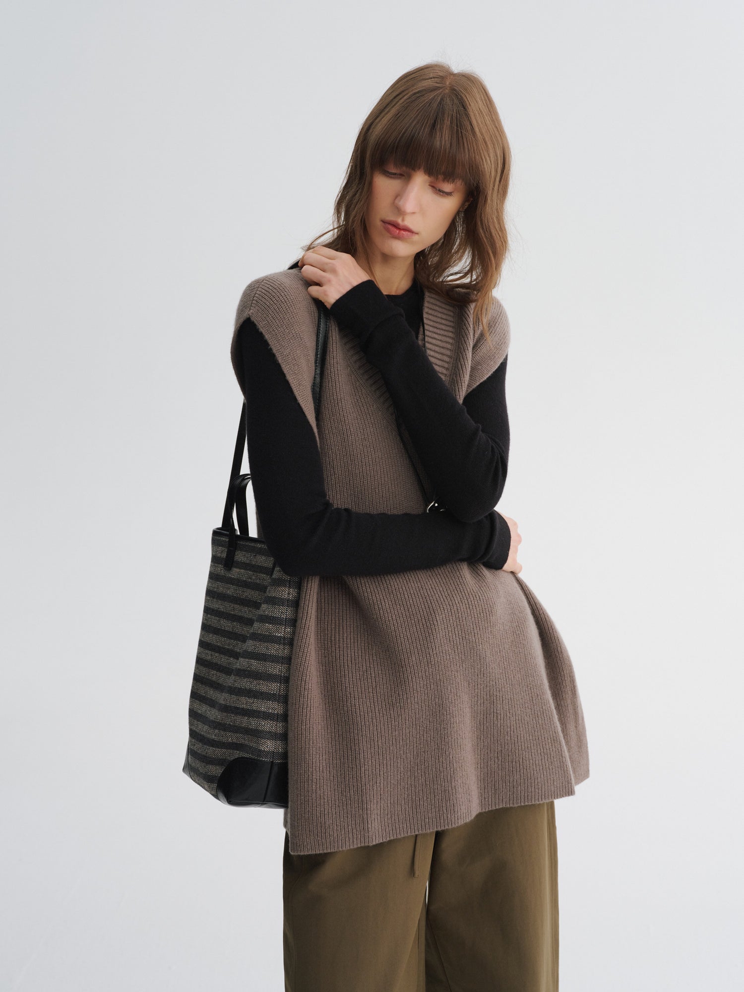 Minimal Merino V-Neck Side-Slit Knit Vest