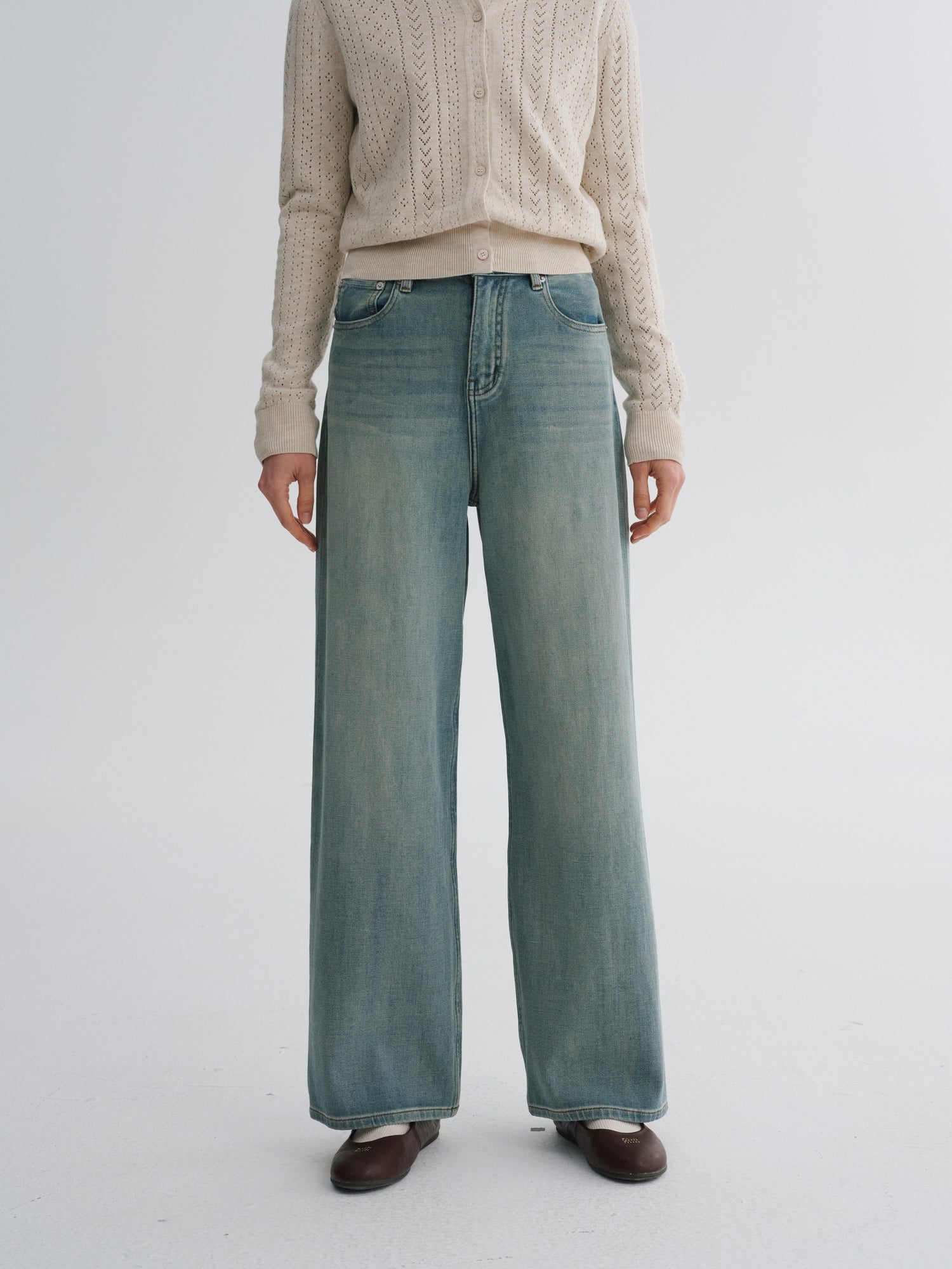 Light-Wash Wide-Leg Jeans