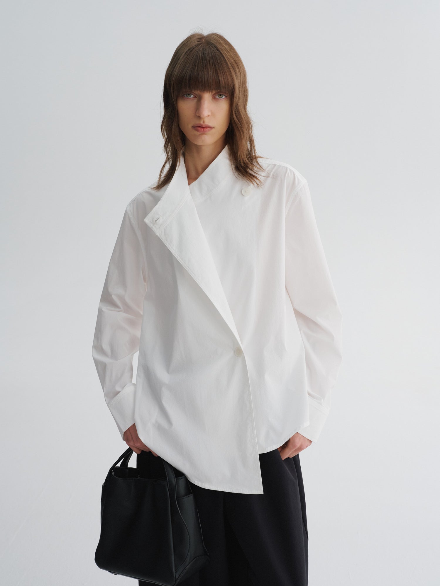 Asymmetric Wrap-Collar Shirt