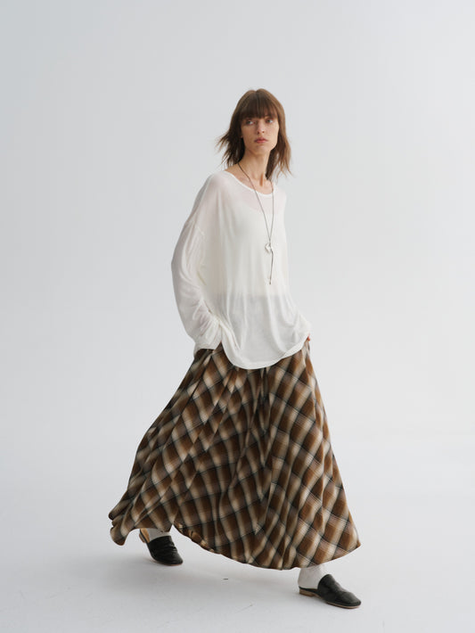 Bias-Cut Check Long Skirt
