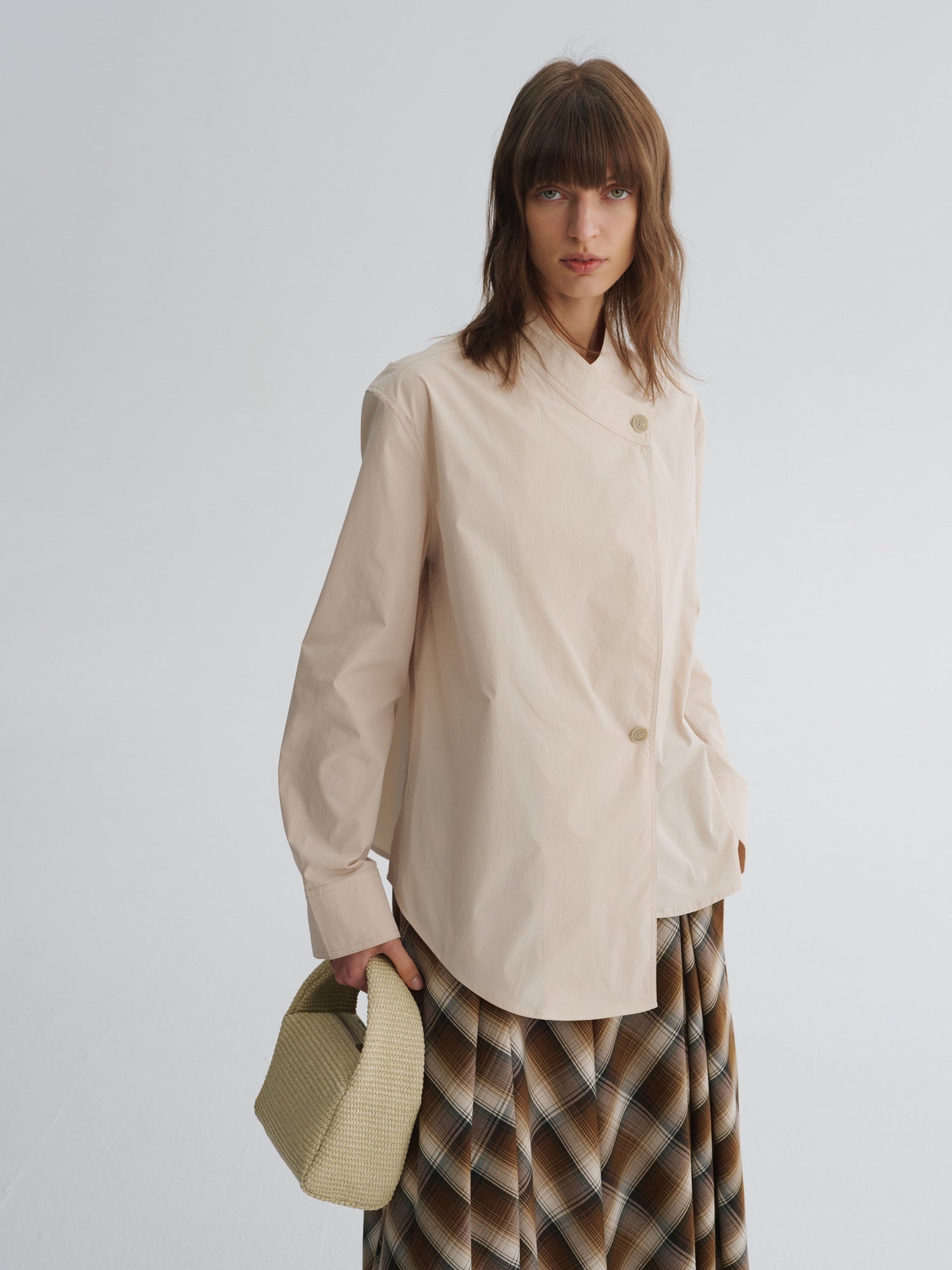 Asymmetric Wrap-Collar Shirt