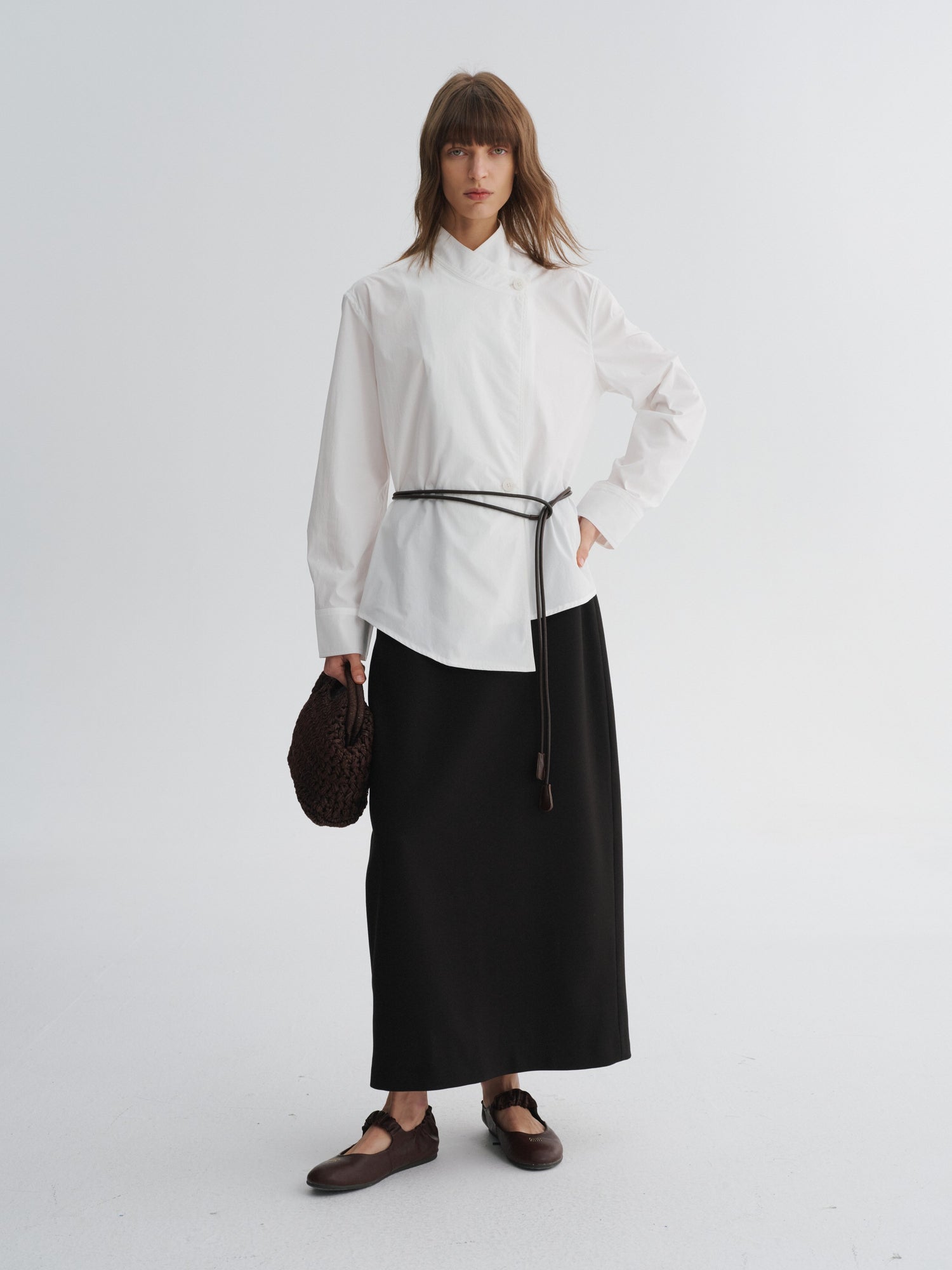 Asymmetric Wrap-Collar Shirt