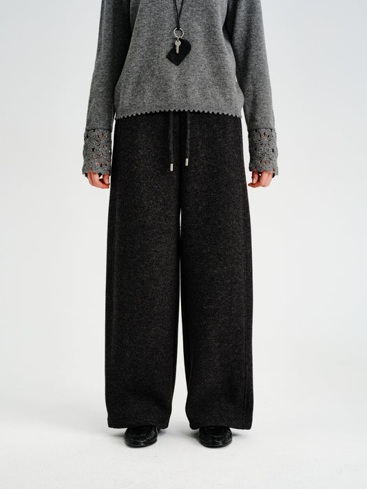 Drawstring-Waist Wool-Blend Wide-Leg Pants