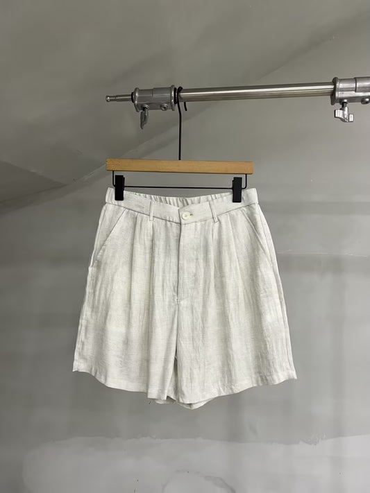 Soft-Texture Relaxed Linen-Blend Pleated Shorts