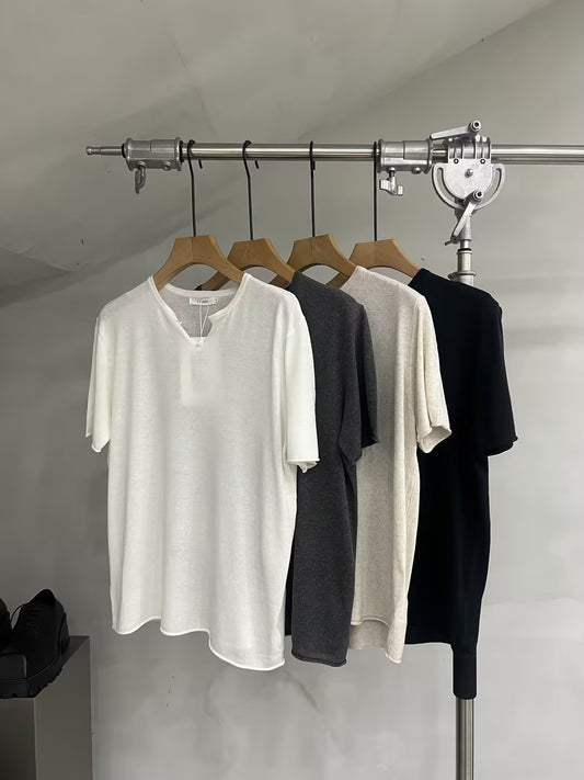 Soft-Touch Relaxed Knit V-Neck T-Shirt