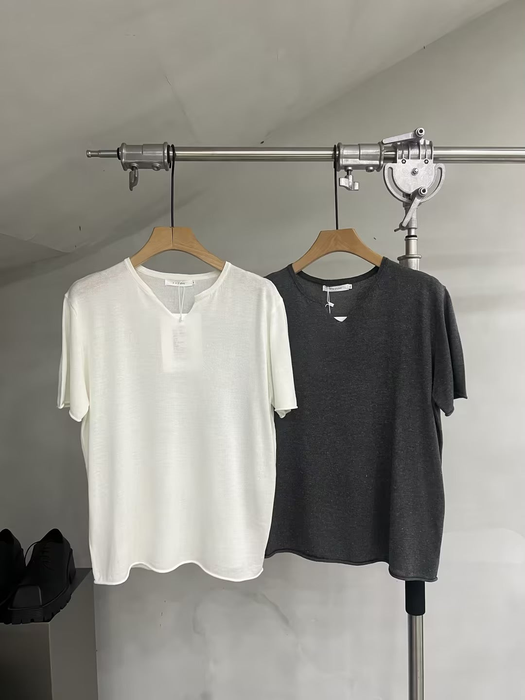 Soft-Touch Relaxed Knit V-Neck T-Shirt