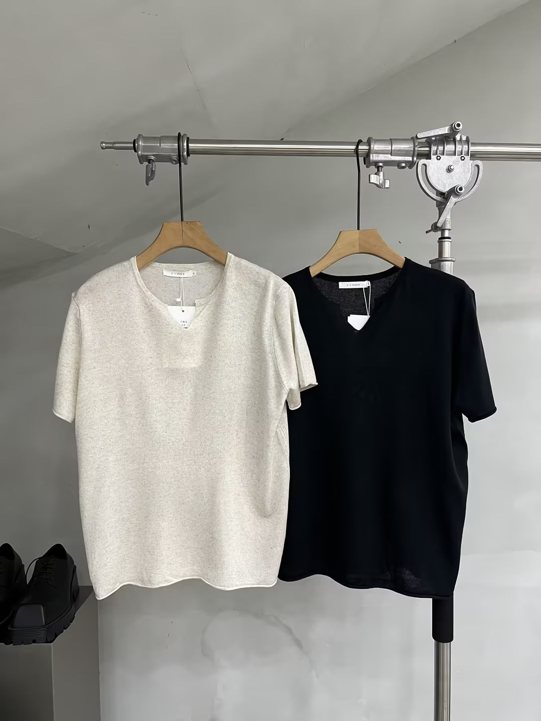 Soft-Touch Relaxed Knit V-Neck T-Shirt