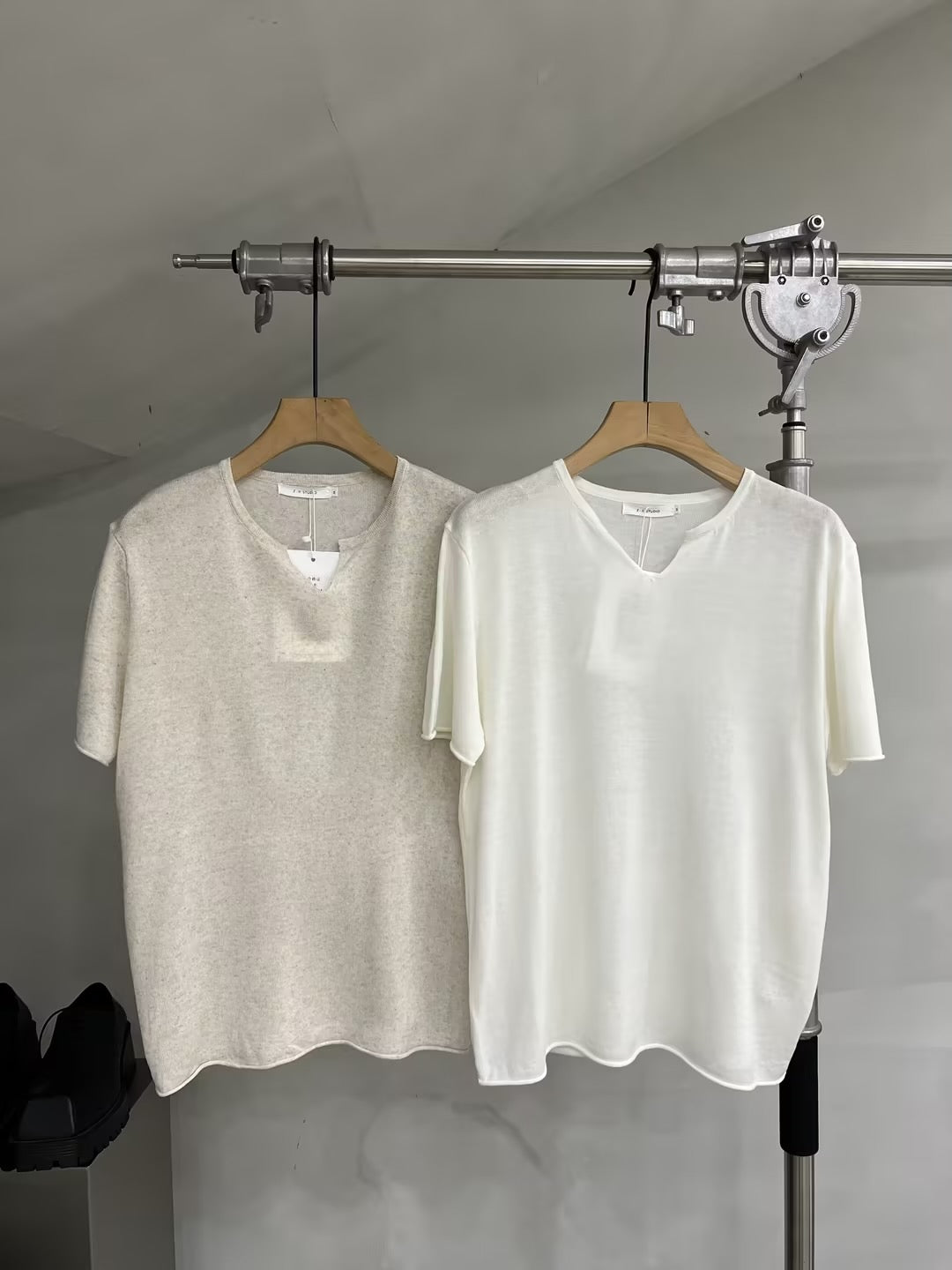 Soft-Touch Relaxed Knit V-Neck T-Shirt