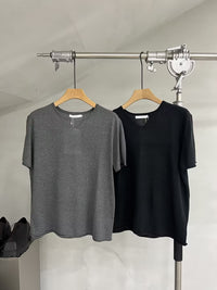 Soft-Touch Relaxed Knit V-Neck T-Shirt
