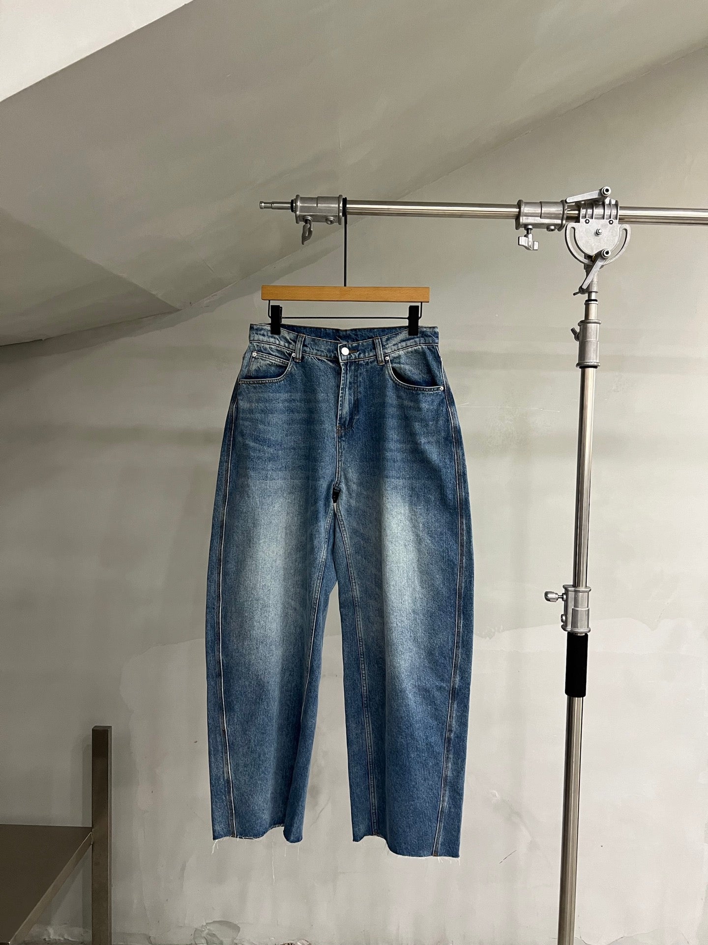 Washed-Effect Relaxed Wide-Leg Denim Trousers