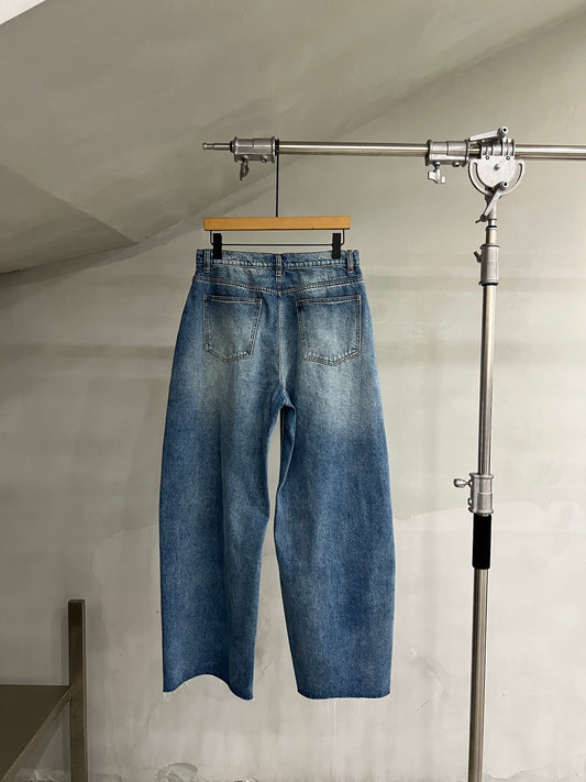 Washed-Effect Relaxed Wide-Leg Denim Trousers