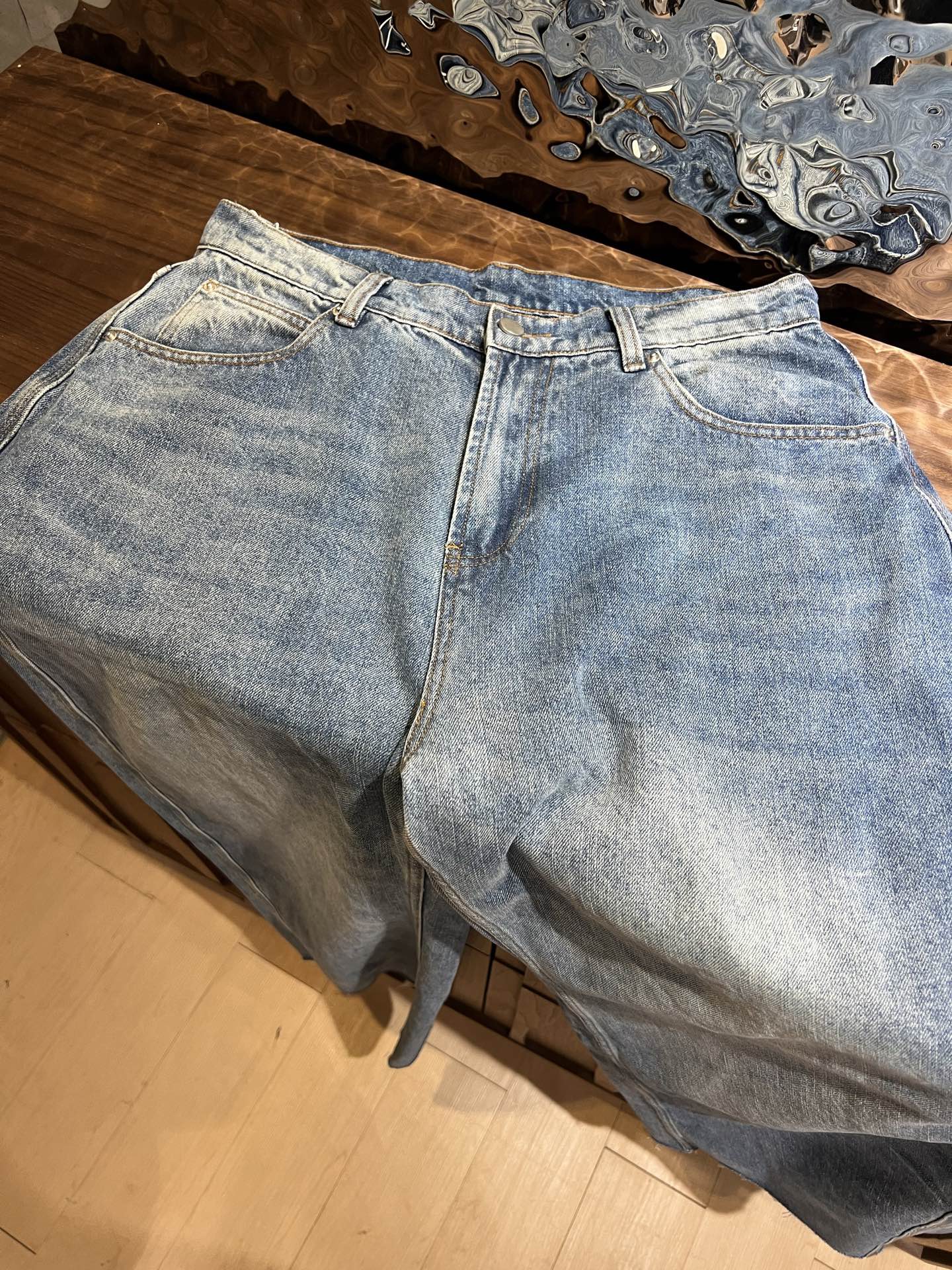 Washed-Effect Relaxed Wide-Leg Denim Trousers