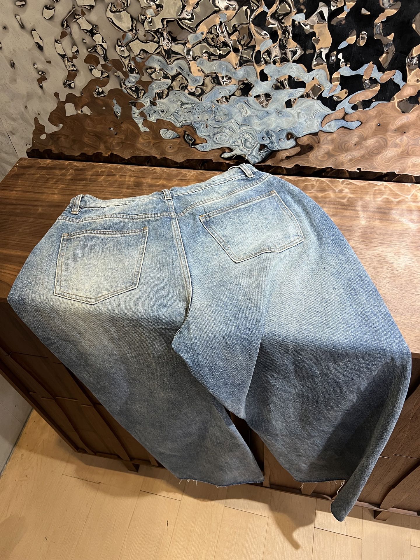 Washed-Effect Relaxed Wide-Leg Denim Trousers