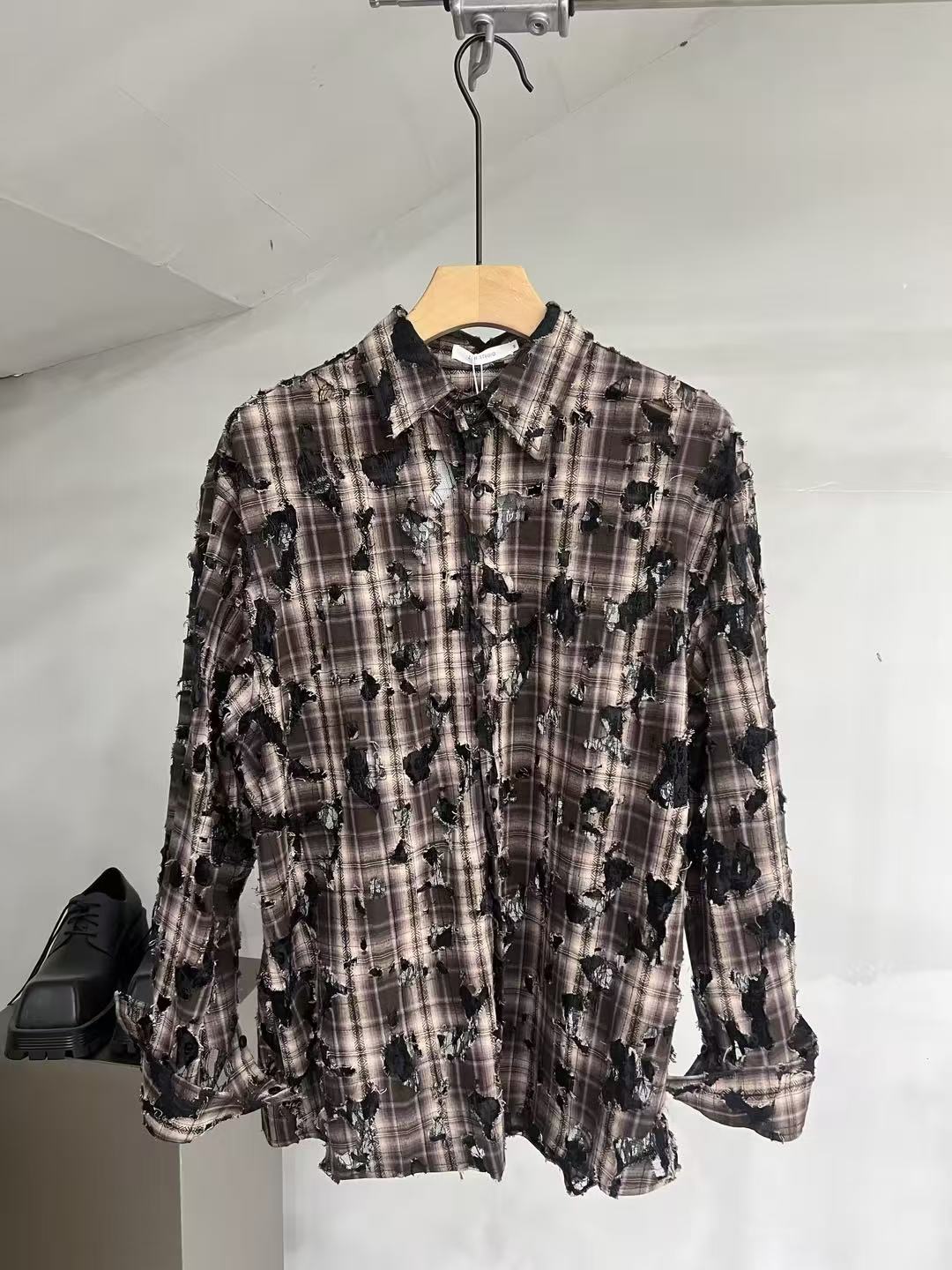 Deconstructed Plaid Distressed Shirt