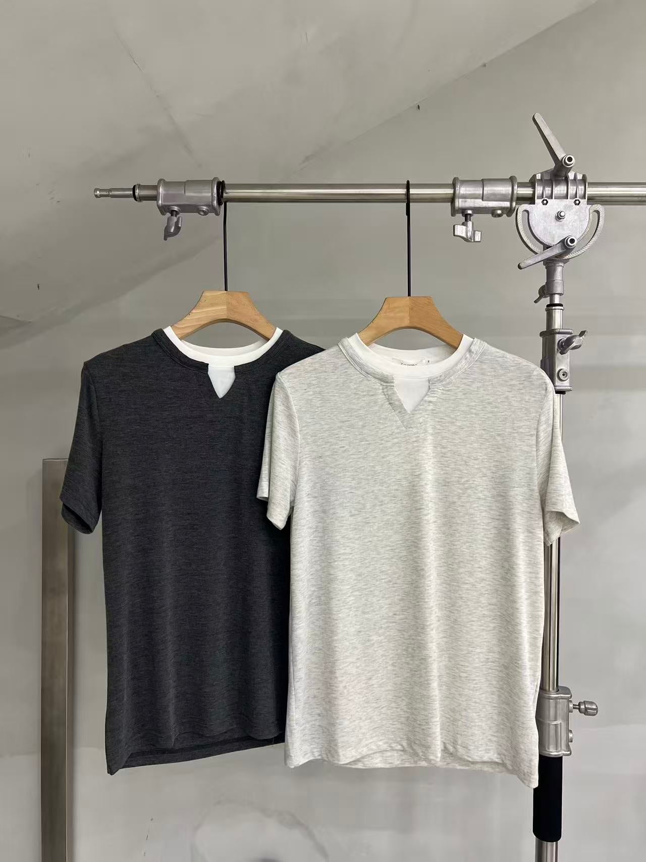 Layered-Neck Short-Sleeve Tee