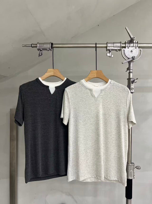 Layered-Neck Short-Sleeve Tee