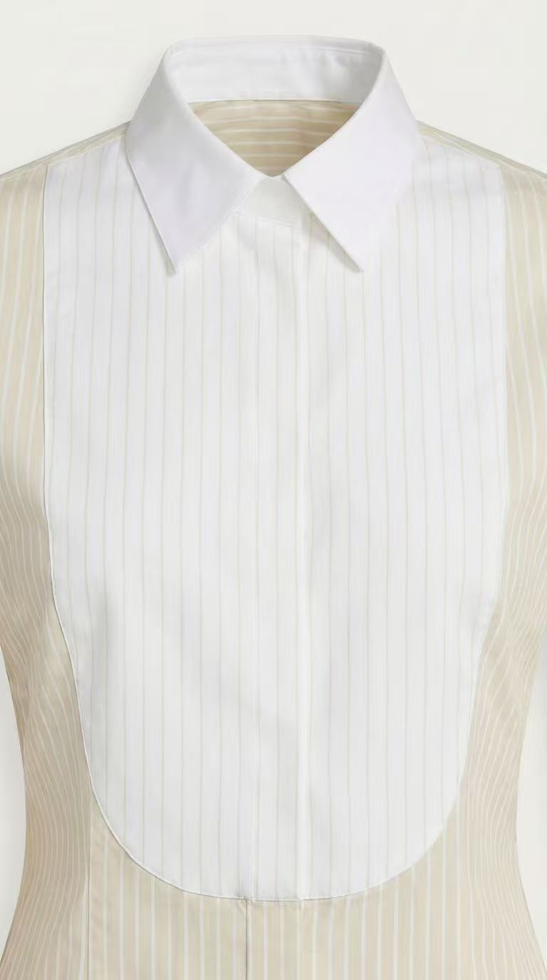 Contrast Bib Pinstripe Tailored Shirt