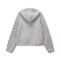 Scarf-Trim Wool Button Cardigan