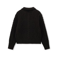 Side-Button Collared Cable-Knit Wool-Blend Sweater