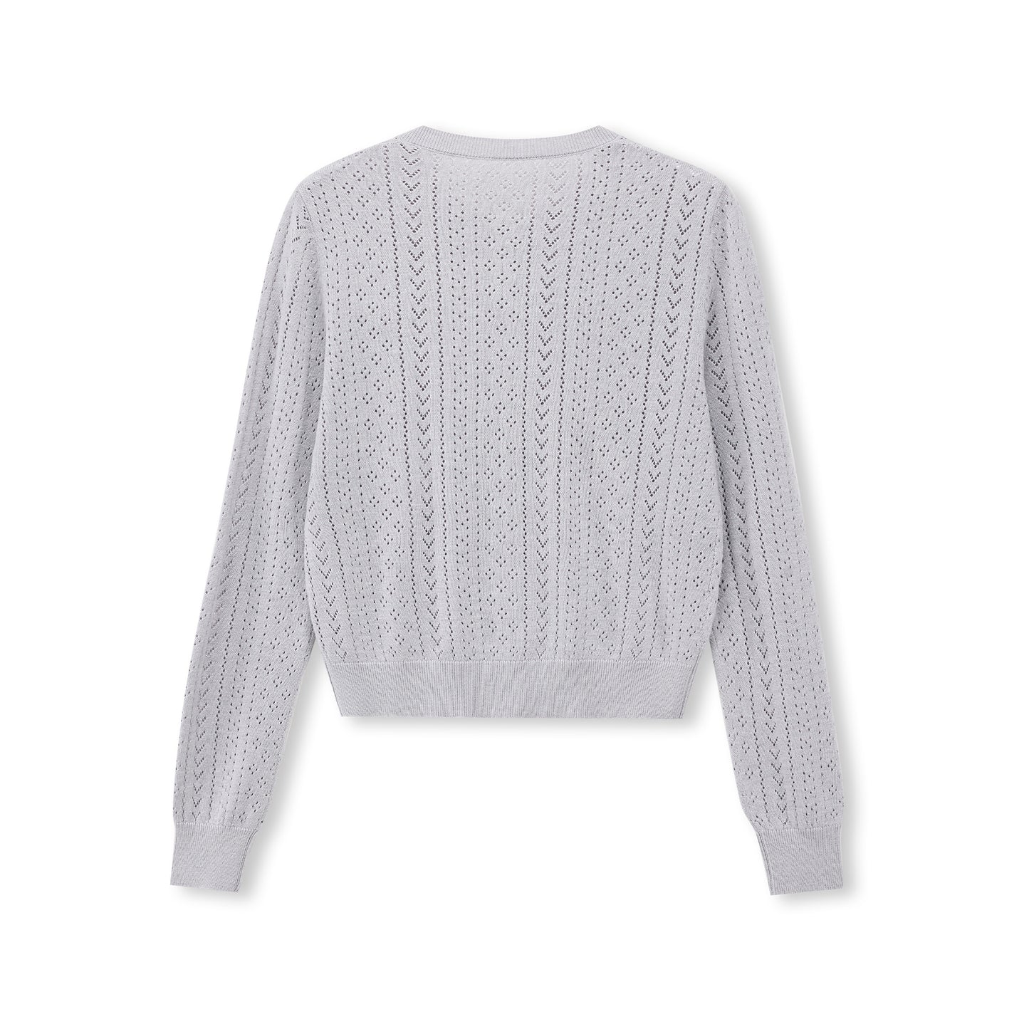 Pointelle-Knit Crewneck Cardigan