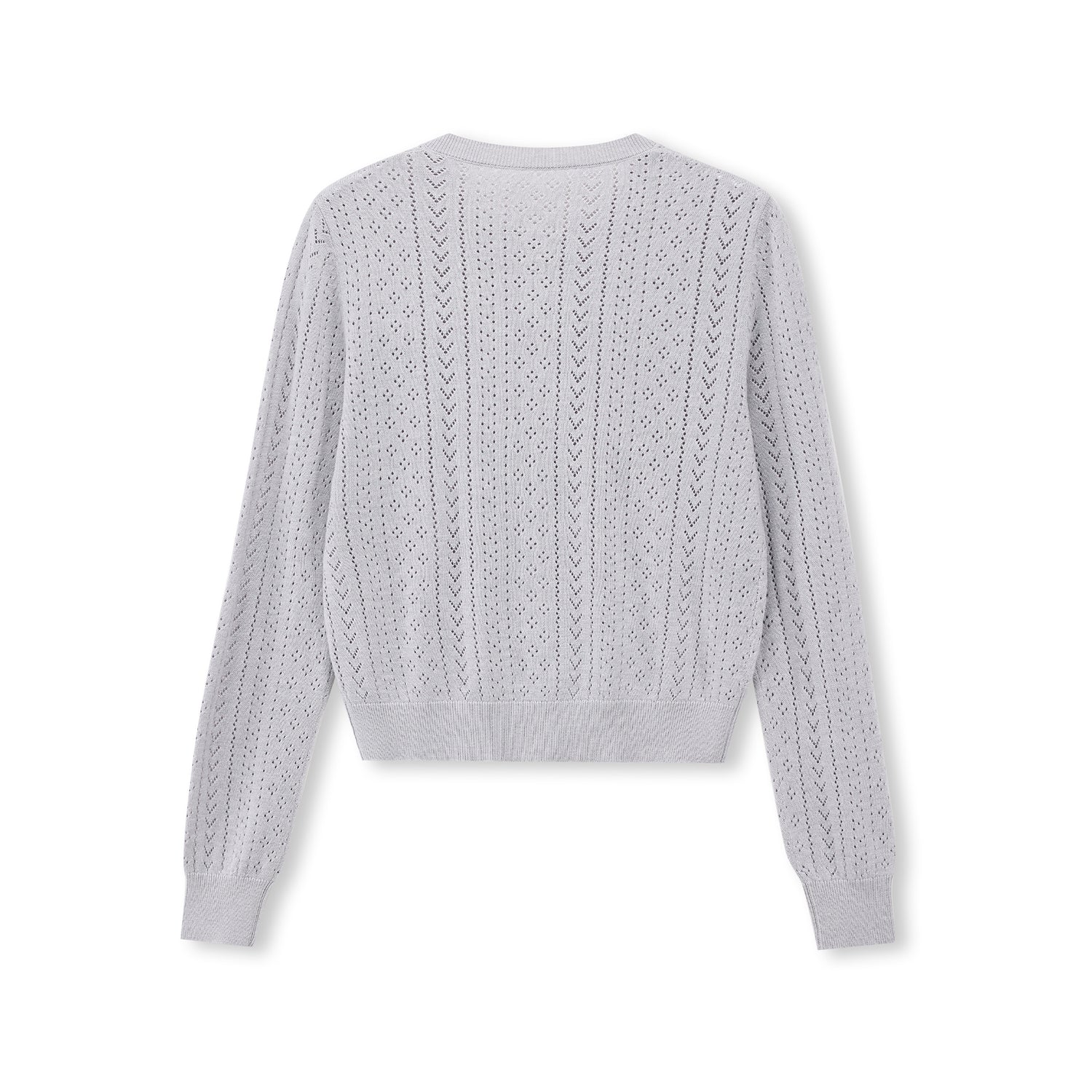 Pointelle-Knit Crewneck Cardigan
