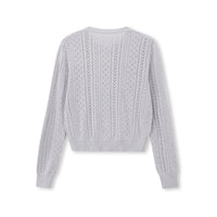 Pointelle-Knit Crewneck Cardigan