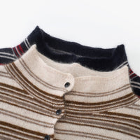 Striped Button-Front Wool-Blend Stand-Collar Cardigan