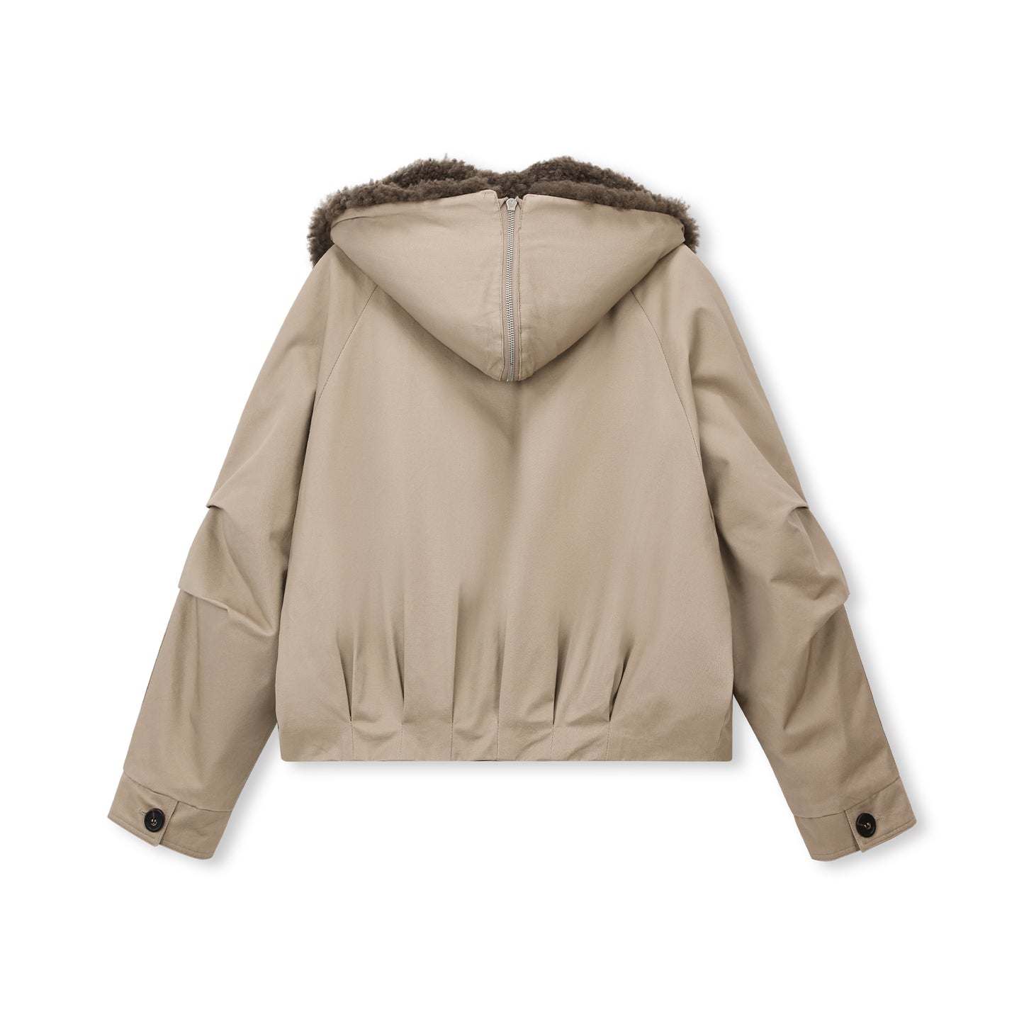 Sheepskin-Collar Cotton Down Bomber Jacket