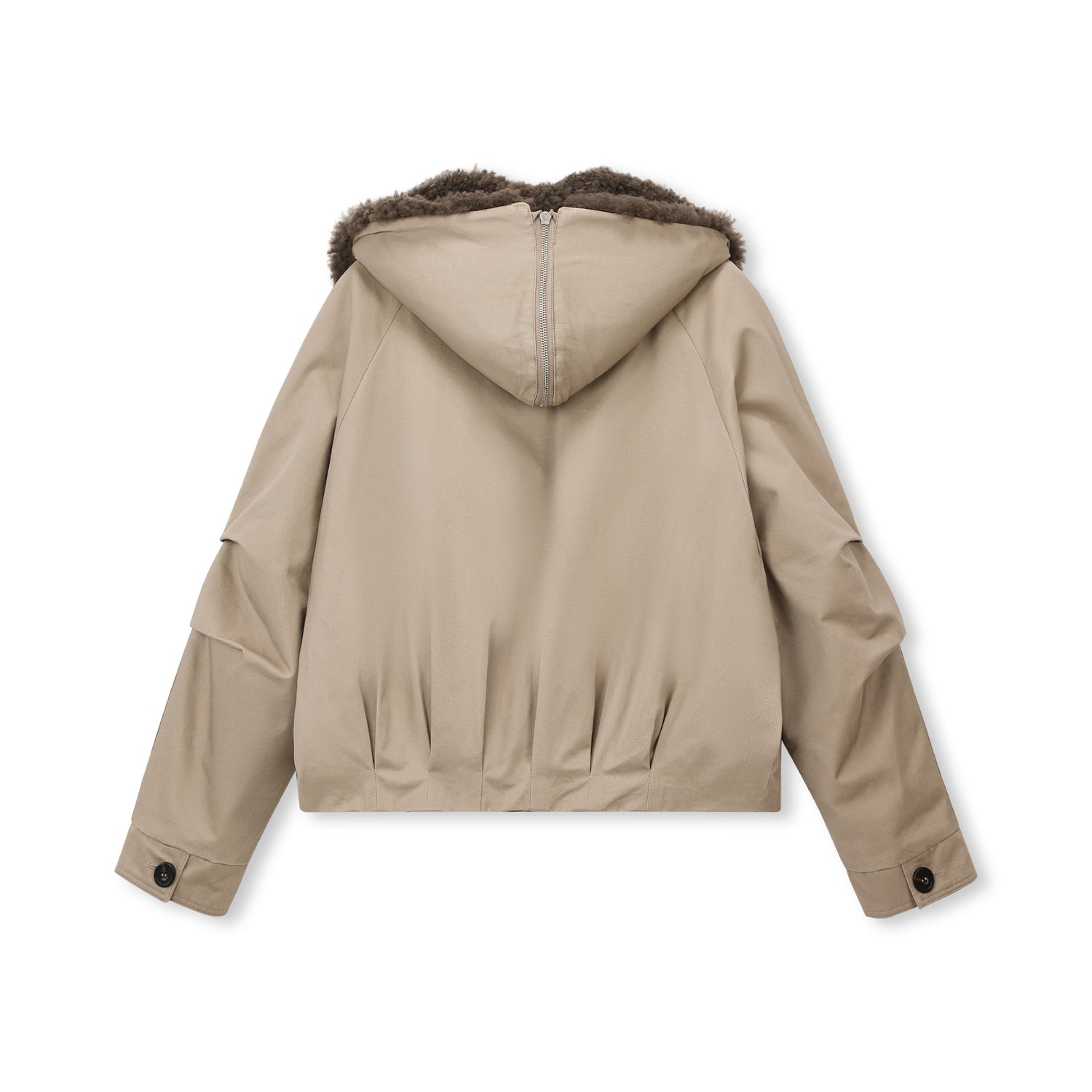 Sheepskin-Collar Cotton Down Bomber Jacket