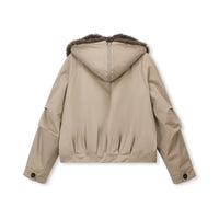 Sheepskin-Collar Cotton Down Bomber Jacket