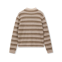 Striped Button-Front Wool-Blend Stand-Collar Cardigan