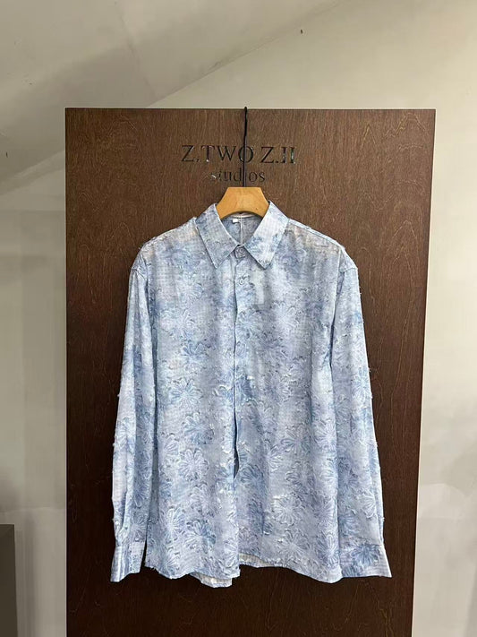 Washed Floral Texture Long-Sleeve Shirt