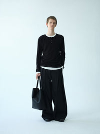 Layered-Collar Henley Long-Sleeve Tee